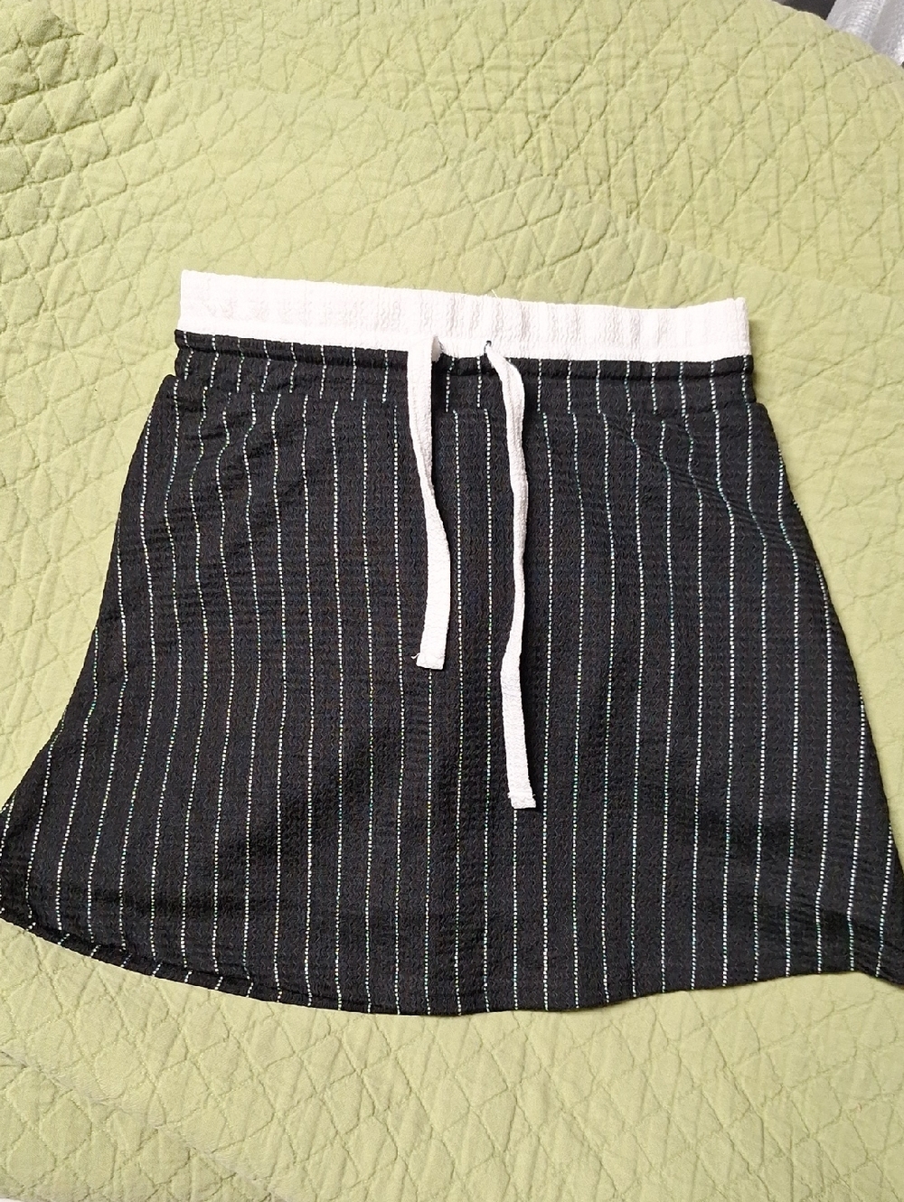 Dreamgirl Black Pinstripe Mini Skirt with White Drawstring Waist